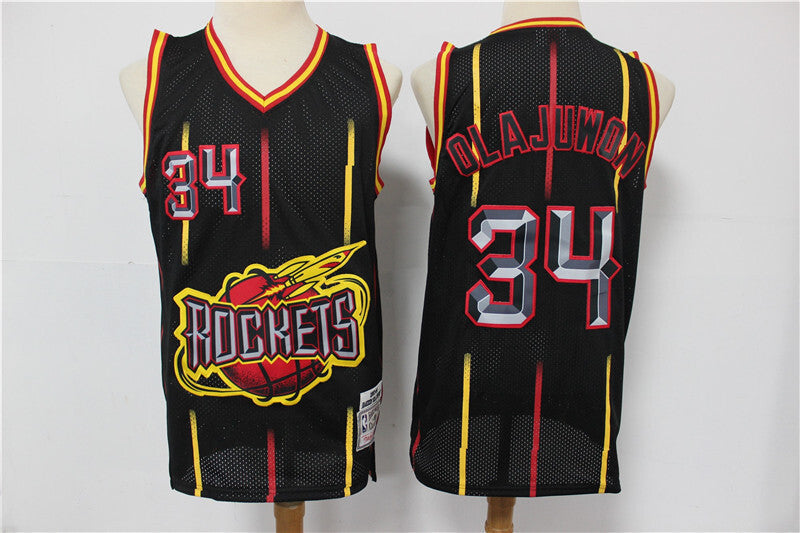 Houston Rockets #34 Hakeem Olajuwon Rockets 34 # Rockets Black Retro Limited Edition Jersey basketball jersey product view 1