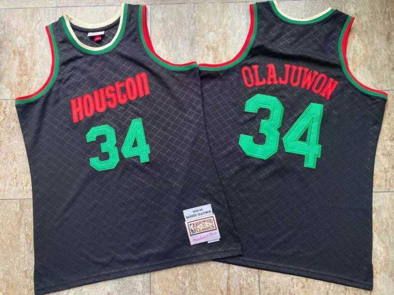 Houston Rockets #34 Hakeem Olajuwon mitchell&ness Napoli Rockets 34 Olajuwon Black Jersey Style 10 basketball jersey product view 1