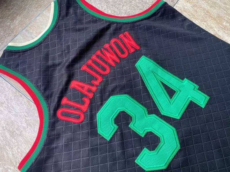 Houston Rockets #34 Hakeem Olajuwon mitchell&ness Napoli Rockets 34 Olajuwon Black Jersey Style 3 basketball jersey product view 1