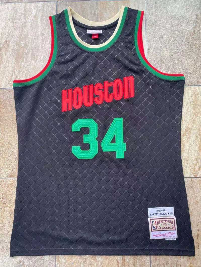 Houston Rockets #34 Hakeem Olajuwon mitchell&ness Napoli Rockets 34 Olajuwon Black Jersey Style 8 basketball jersey product view 1
