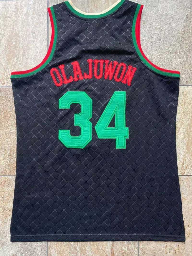 Houston Rockets #34 Hakeem Olajuwon mitchell&ness Napoli Rockets 34 Olajuwon Black Jersey Style 9 basketball jersey product view 1