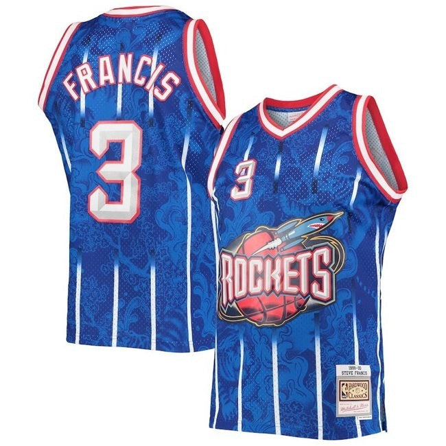 Houston Rockets #3 Steve Francis Blue 1999-2000 Mitchell & Ness Hardwood Classics Basketball Jersey basketball jersey product view 1