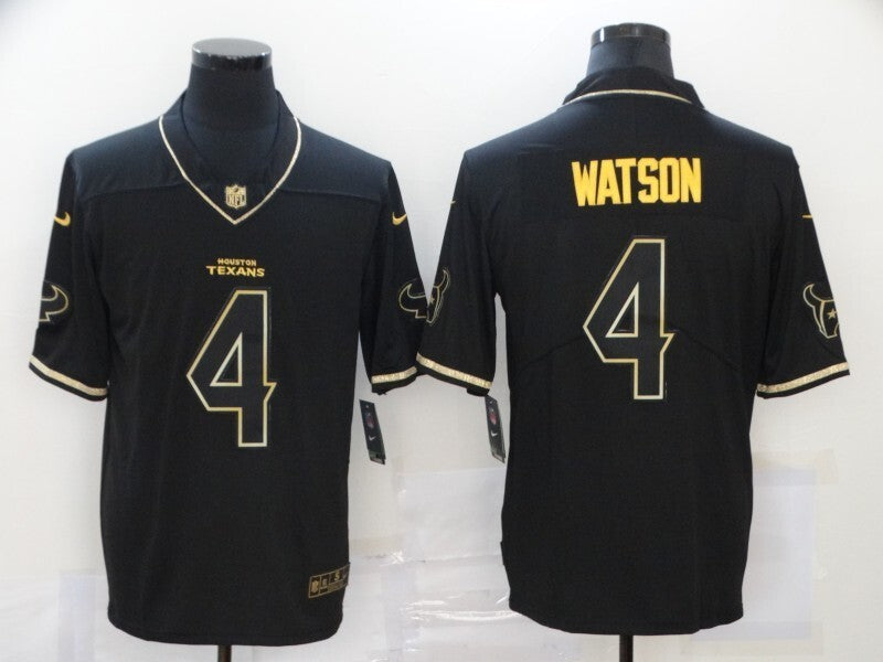 Houston Texans #4 Deshaun Watson Black Retro Gold 441 Football Jersey football jersey product view 1