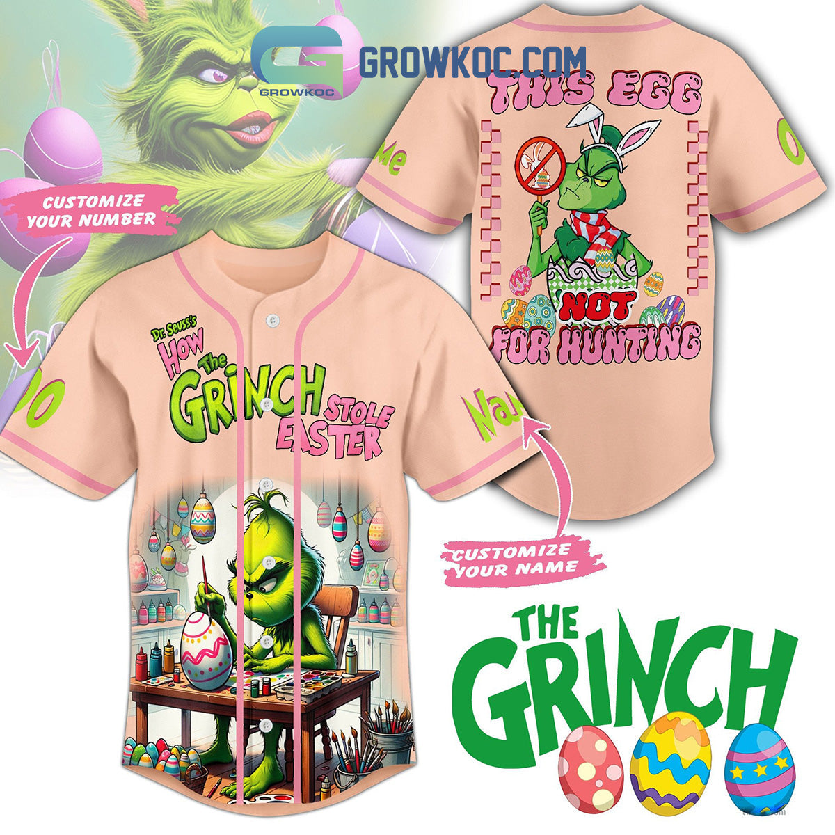 How The Grinch Stole Easter Personalized Baseball Jersey baseball jersey product view 1