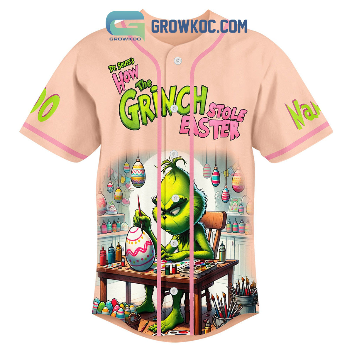 How The Grinch Stole Easter Personalized Baseball Jersey baseball jersey product view 2