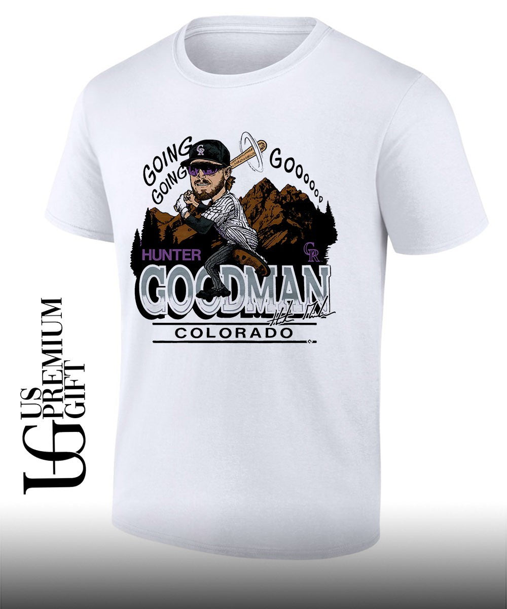 Hunter Goodman Colorado Rockies baseball caricature signature shirt Unisex T-shirt, Sweatshirt, Hoodie, Long Sleeve Tee - T-Shirt, Sweatshirt, Hoodie