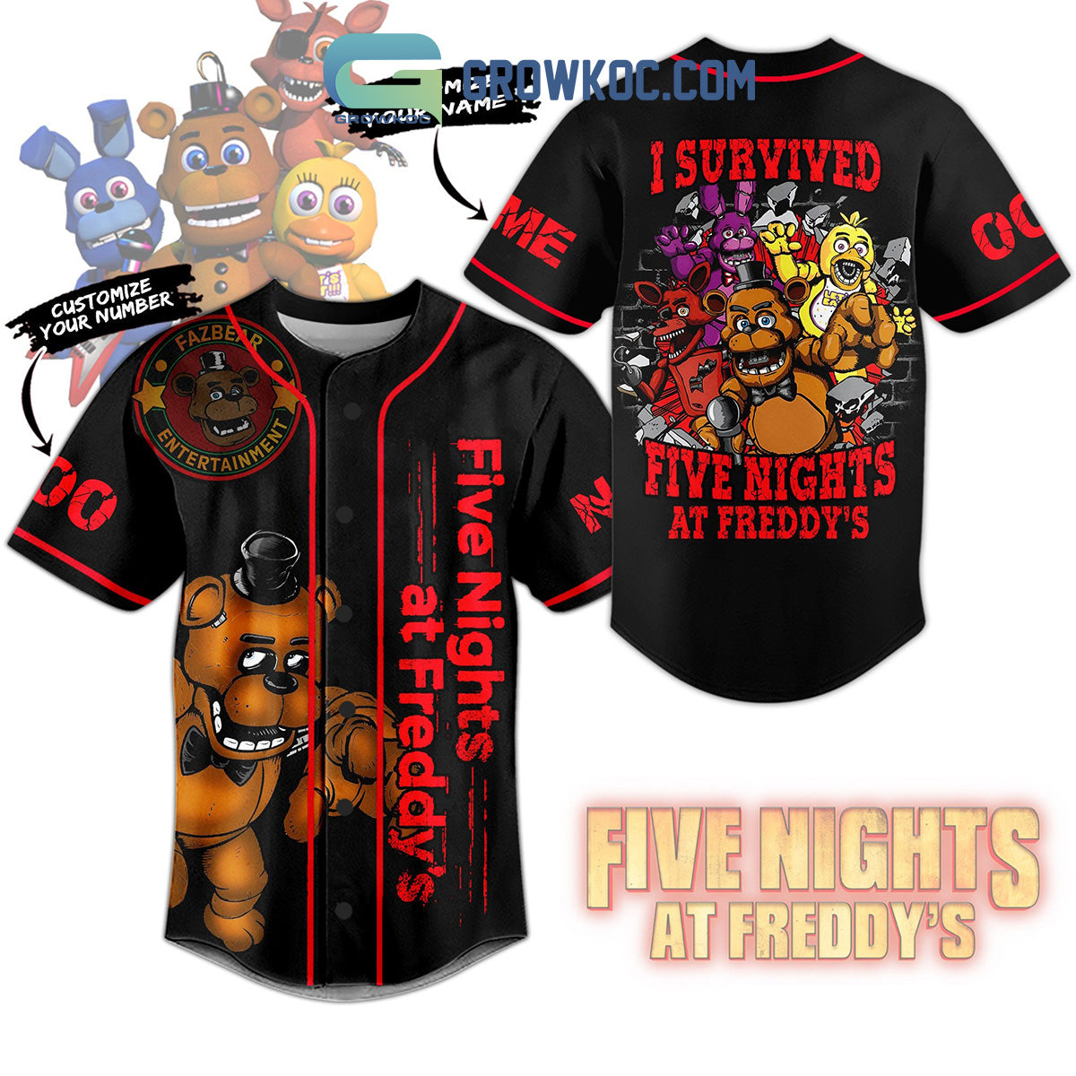 I Survived Five Nights At Freddy_s Horror Video Game Custom Name Baseball Jersey baseball jersey product view 1