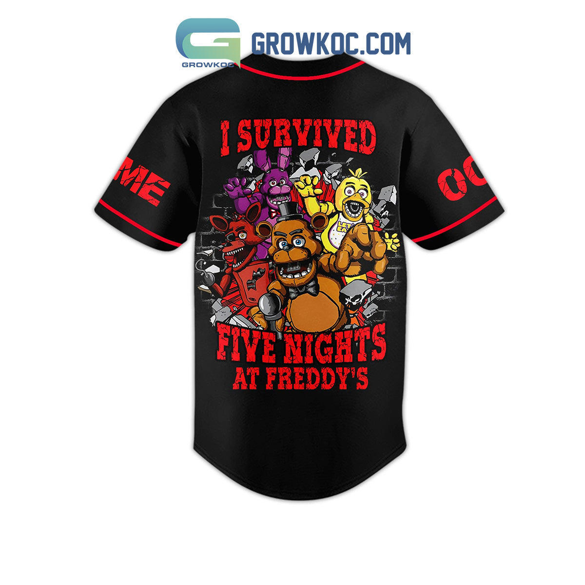I Survived Five Nights At Freddy_s Horror Video Game Custom Name Baseball Jersey baseball jersey product view 2