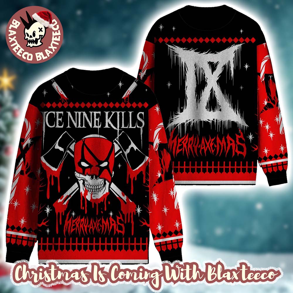 Ice Nine Kills Merry Axe Mas Kill The Impericon 2025 Ugly Christmas Sweater Unisex T-shirt, Sweatshirt, Hoodie, Long Sleeve Tee - T-Shirt, Sweatshirt, Hoodie
