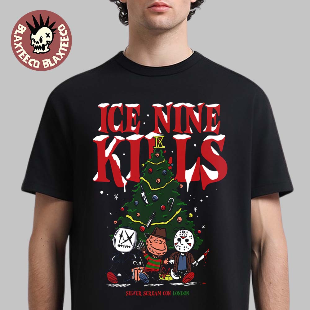 Ice Nine Kills Silver Scream Con London 2025 Villains Under The Christmas Tree T-Shirt Unisex T-shirt, Sweatshirt, Hoodie, Long Sleeve Tee - T-Shirt, Sweatshirt, Hoodie