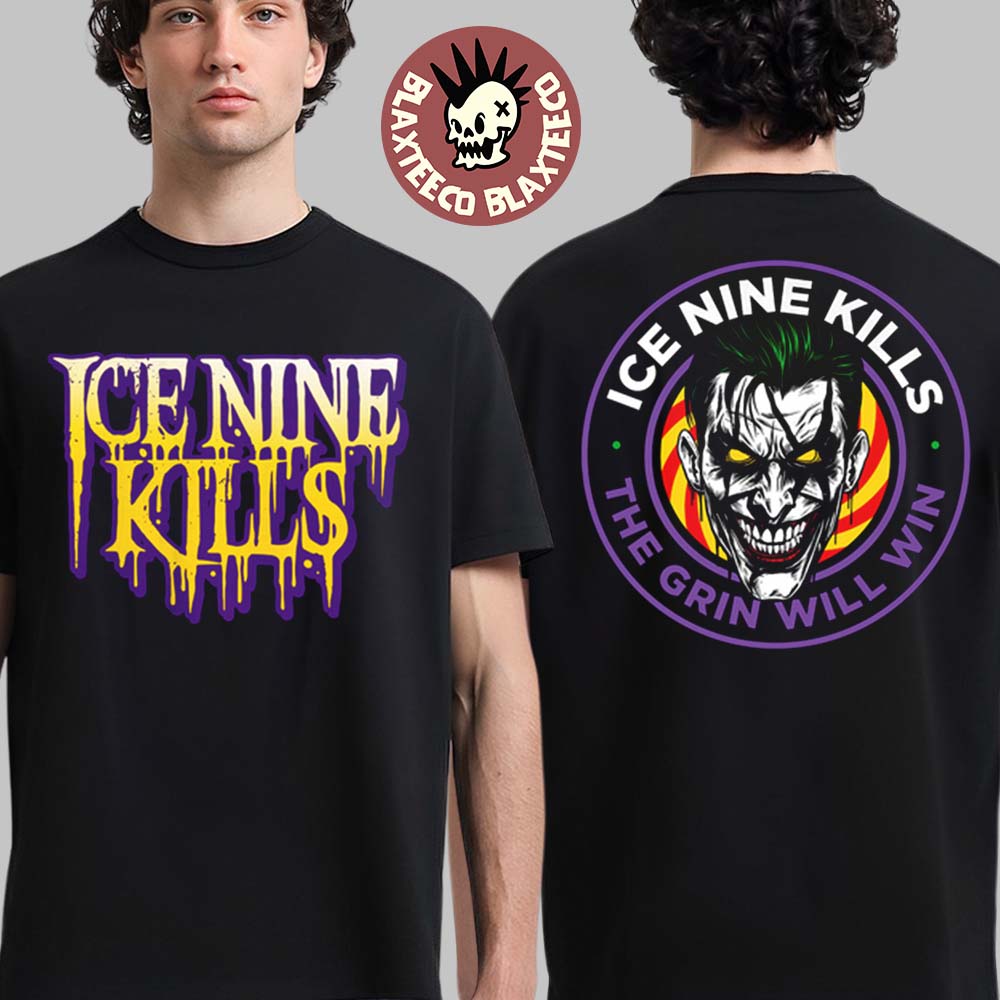 Ice Nine Kills The Laugh Track Joker Face Horror The Grin Will Win Big Logo T-Shirt Unisex T-shirt, Sweatshirt, Hoodie, Long Sleeve Tee - T-Shirt, Sweatshirt, Hoodie