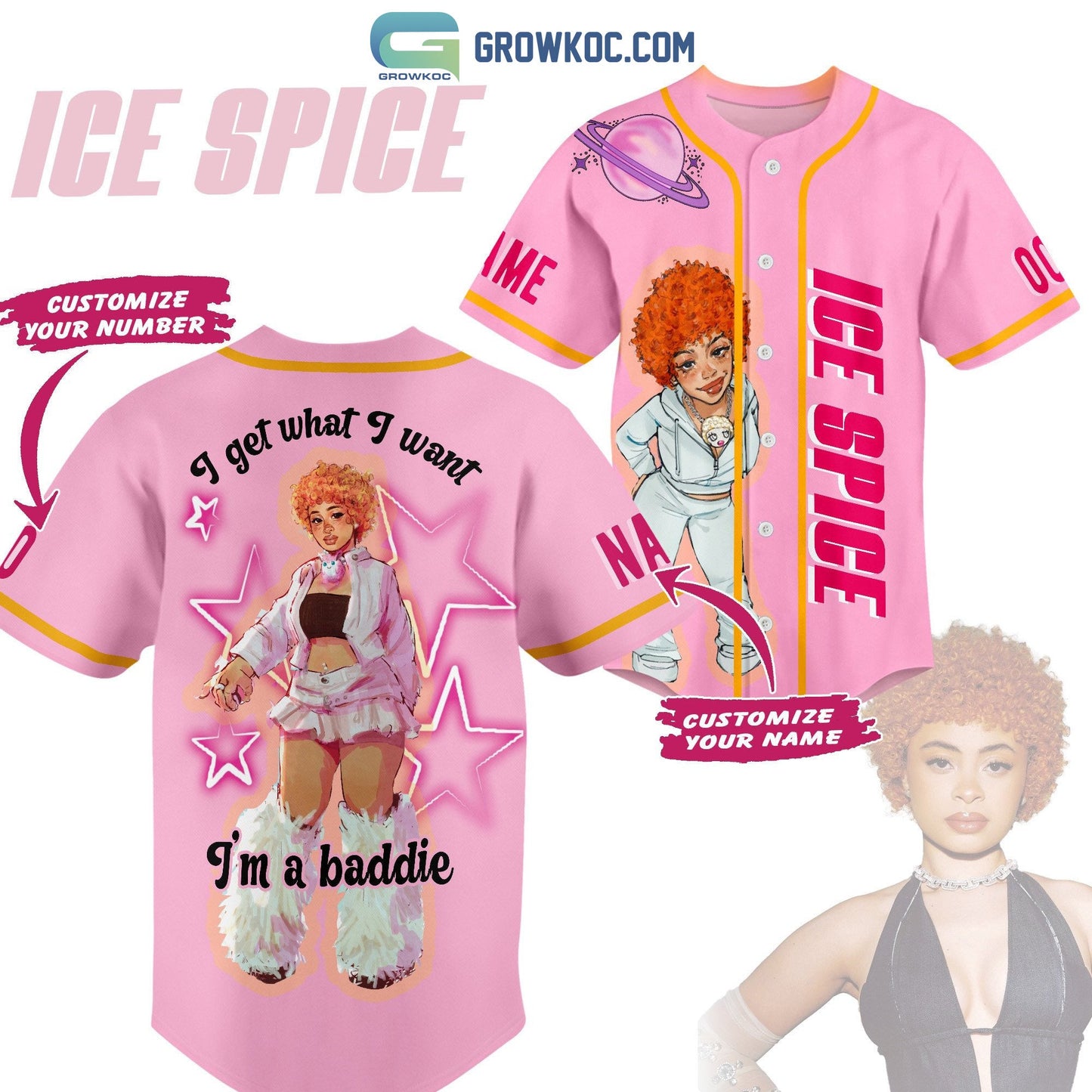 Ice Spice I Get What I Want I’m A Baddie Personalized Baseball Jersey baseball jersey product view 1