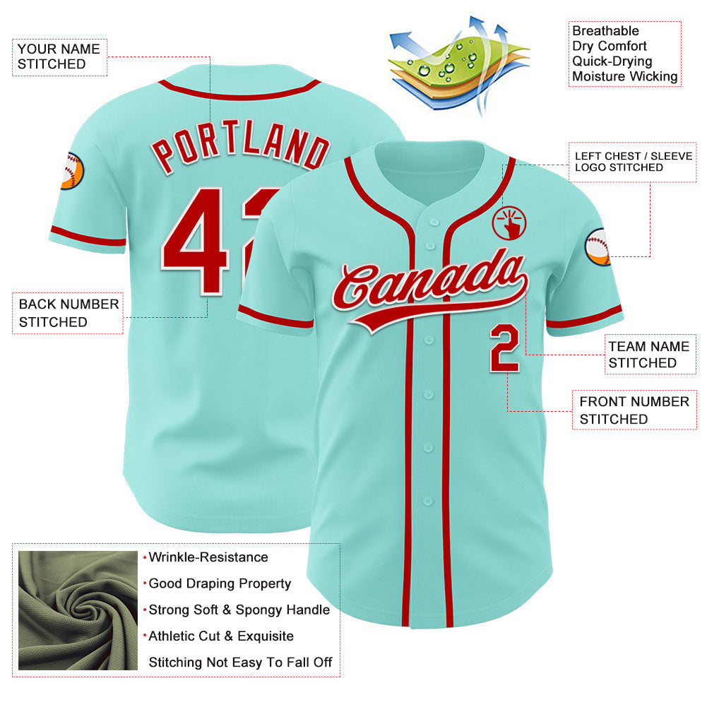 Custom Ice Blue Red-White Authentic Baseball Jersey baseball jersey product view 3
