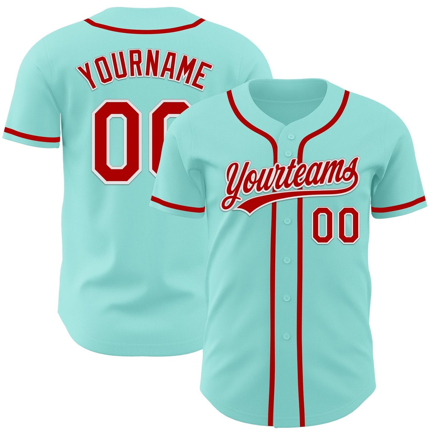 Custom Ice Blue Red-White Authentic Baseball Jersey baseball jersey product view 1