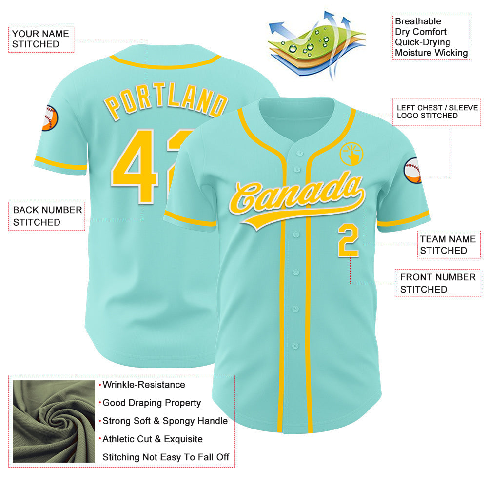 Custom Ice Blue Yellow-White Authentic Baseball Jersey baseball jersey product view 3
