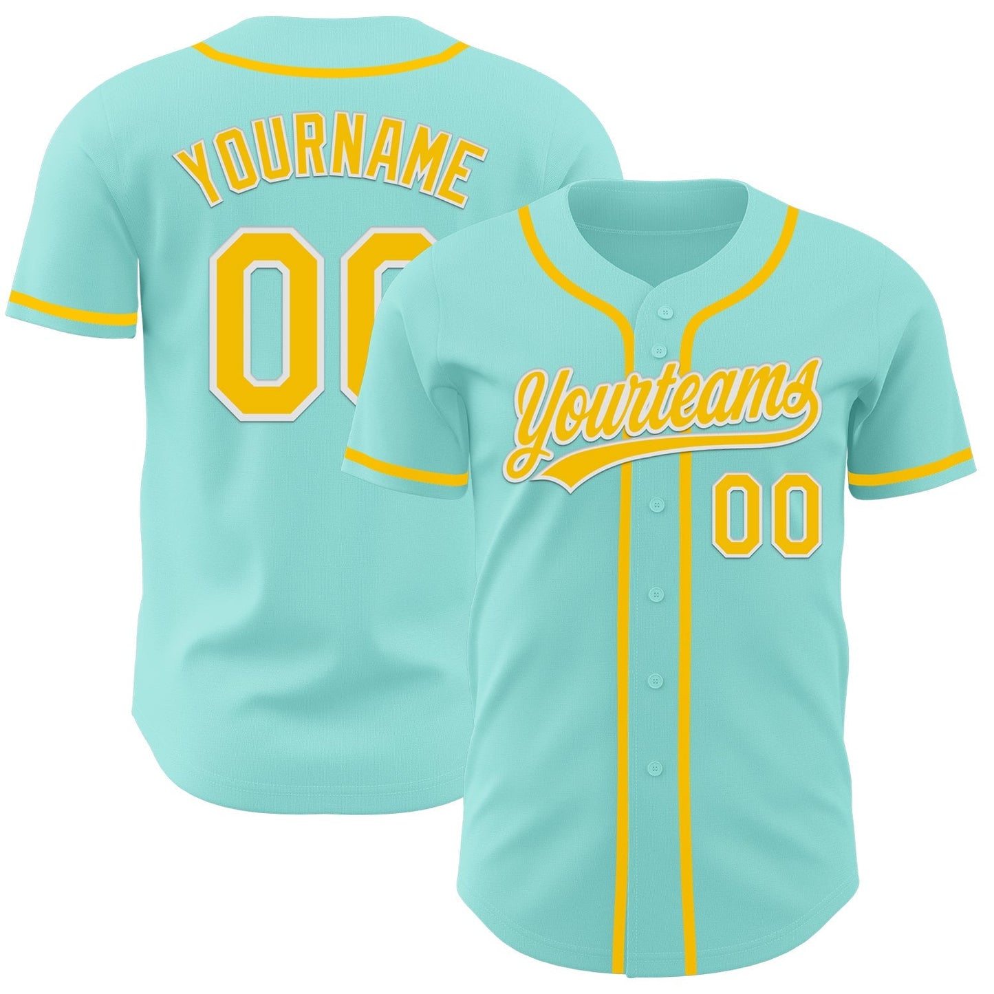 Custom Ice Blue Yellow-White Authentic Baseball Jersey baseball jersey product view 1