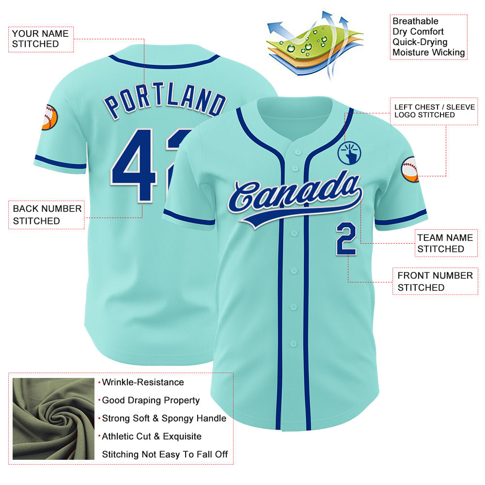 Custom Ice Blue Royal-White Authentic Baseball Jersey baseball jersey product view 3
