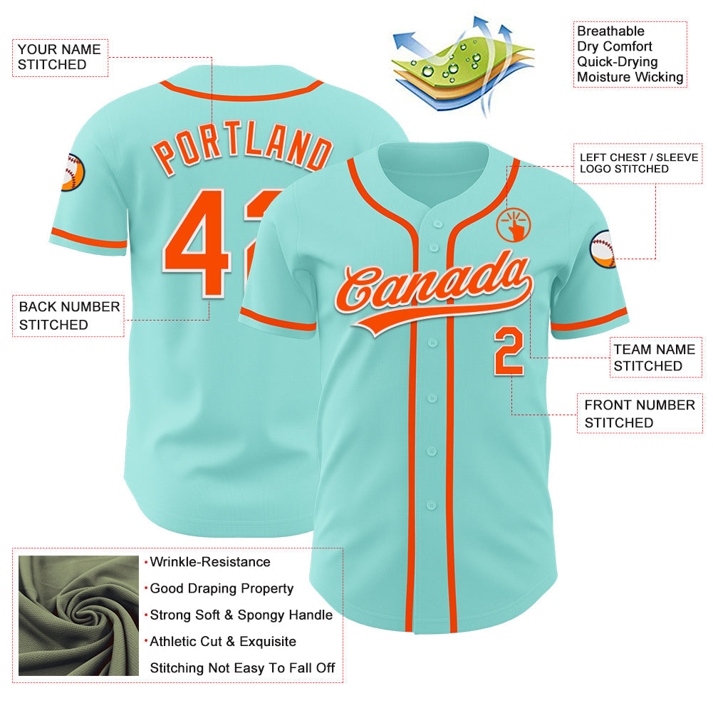 Custom Ice Blue Orange-White Authentic Baseball Jersey baseball jersey product view 3