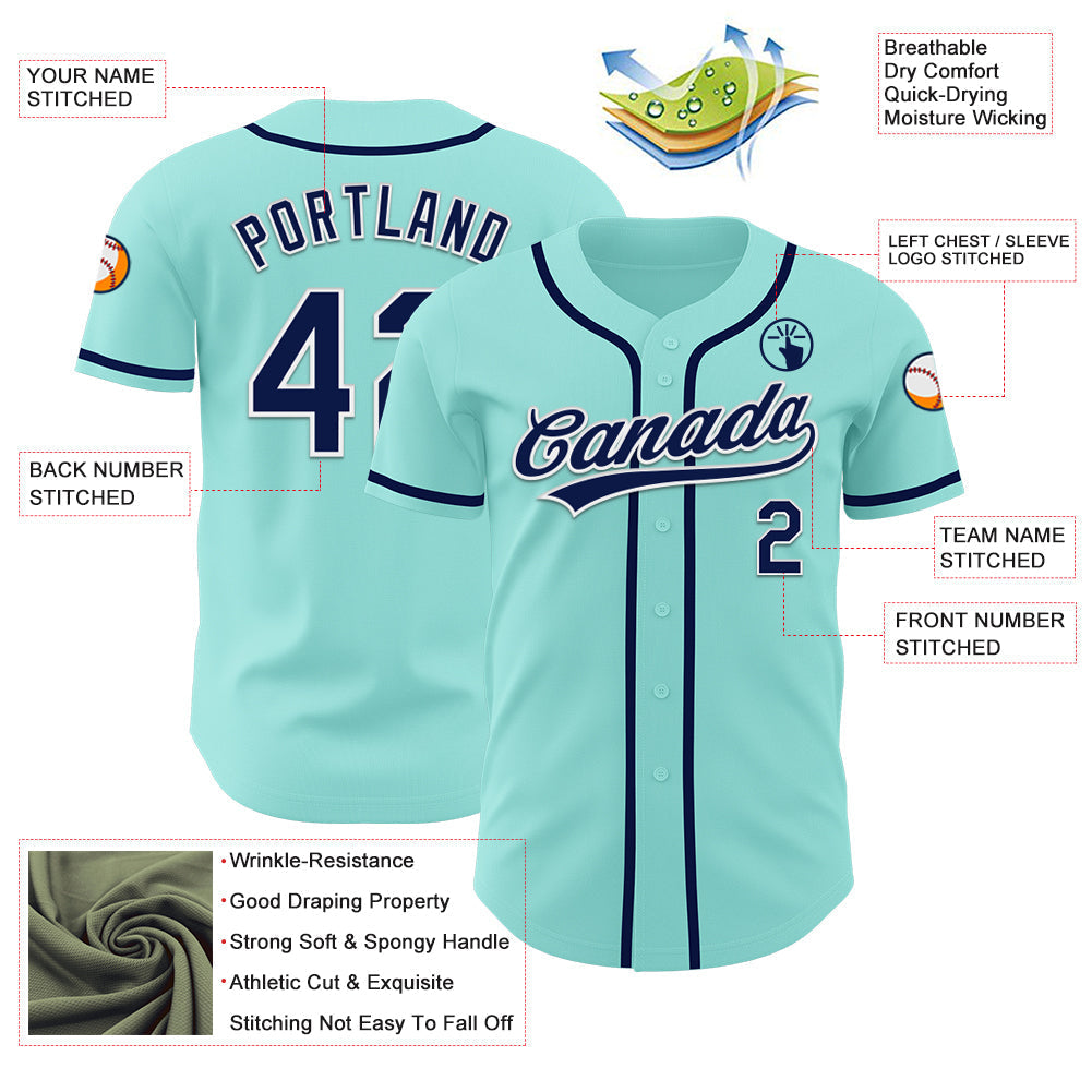 Custom Ice Blue Navy-White Authentic Baseball Jersey baseball jersey product view 3