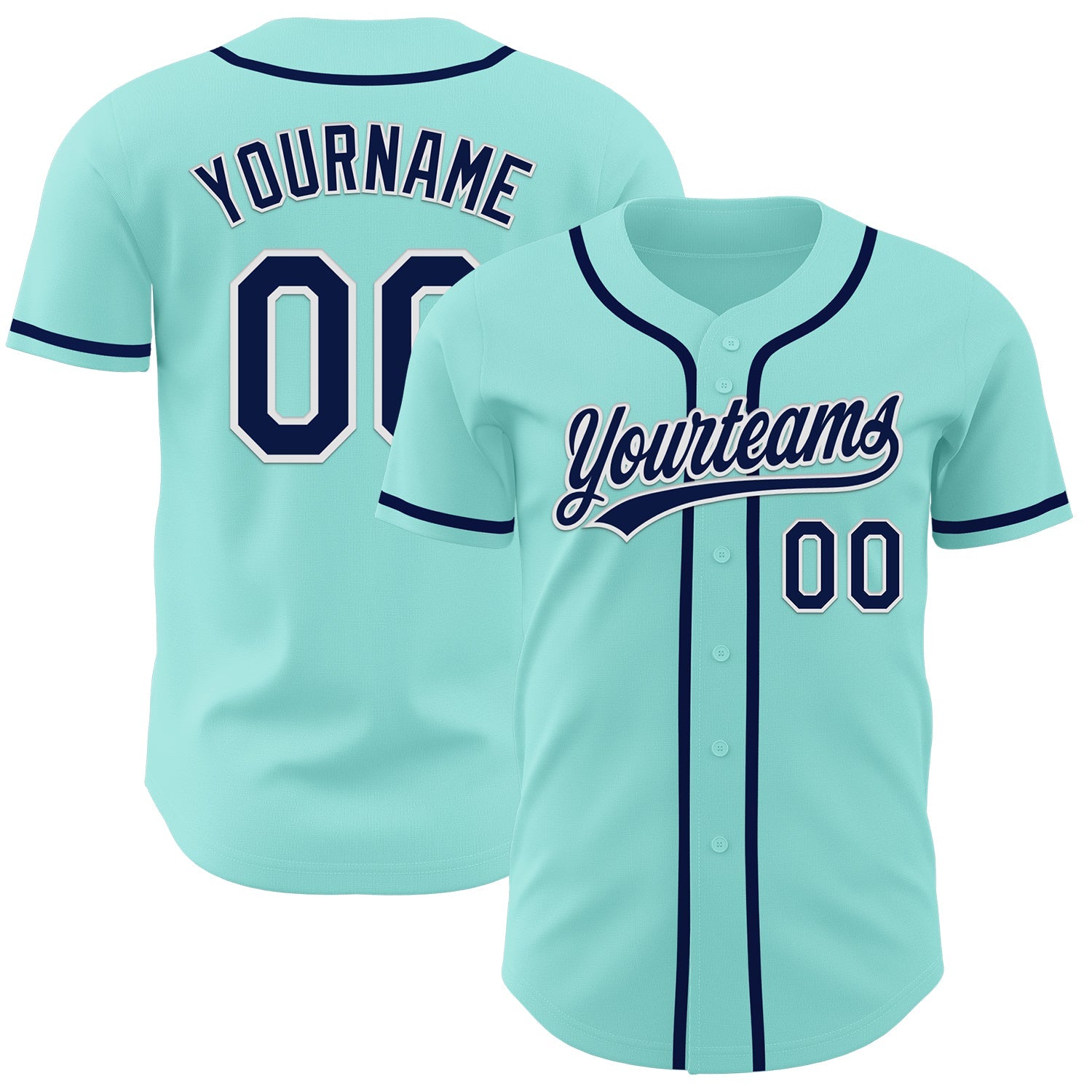 Custom Ice Blue Navy-White Authentic Baseball Jersey baseball jersey product view 1