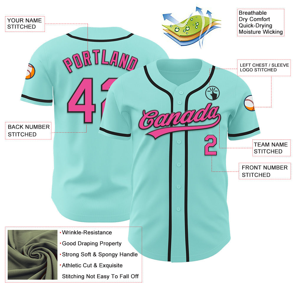 Custom Ice Blue Pink-Black Authentic Baseball Jersey baseball jersey product view 3