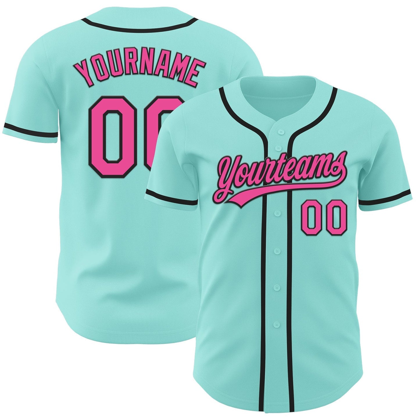 Custom Ice Blue Pink-Black Authentic Baseball Jersey baseball jersey product view 1