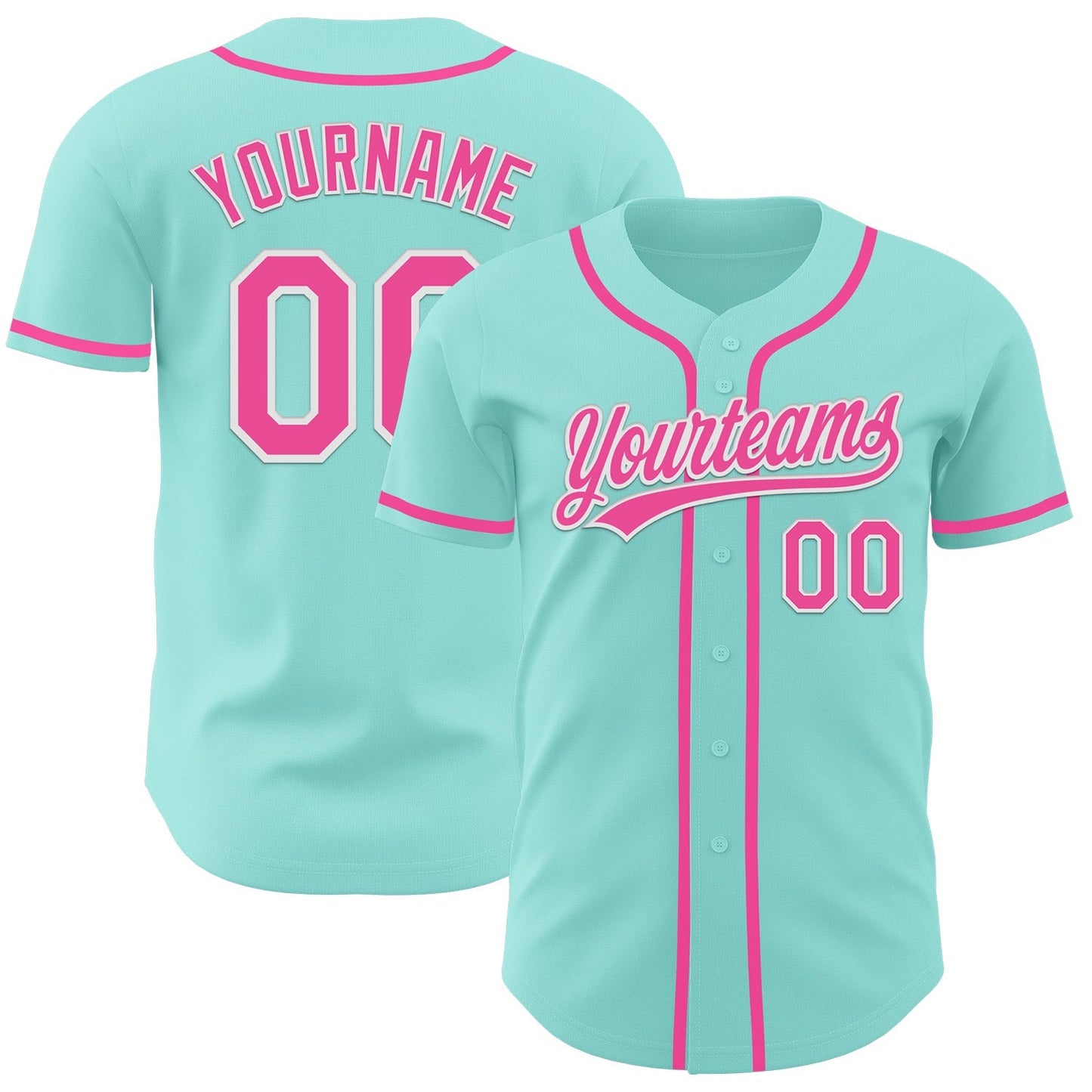 Custom Ice Blue Pink-White Authentic Baseball Jersey baseball jersey product view 1