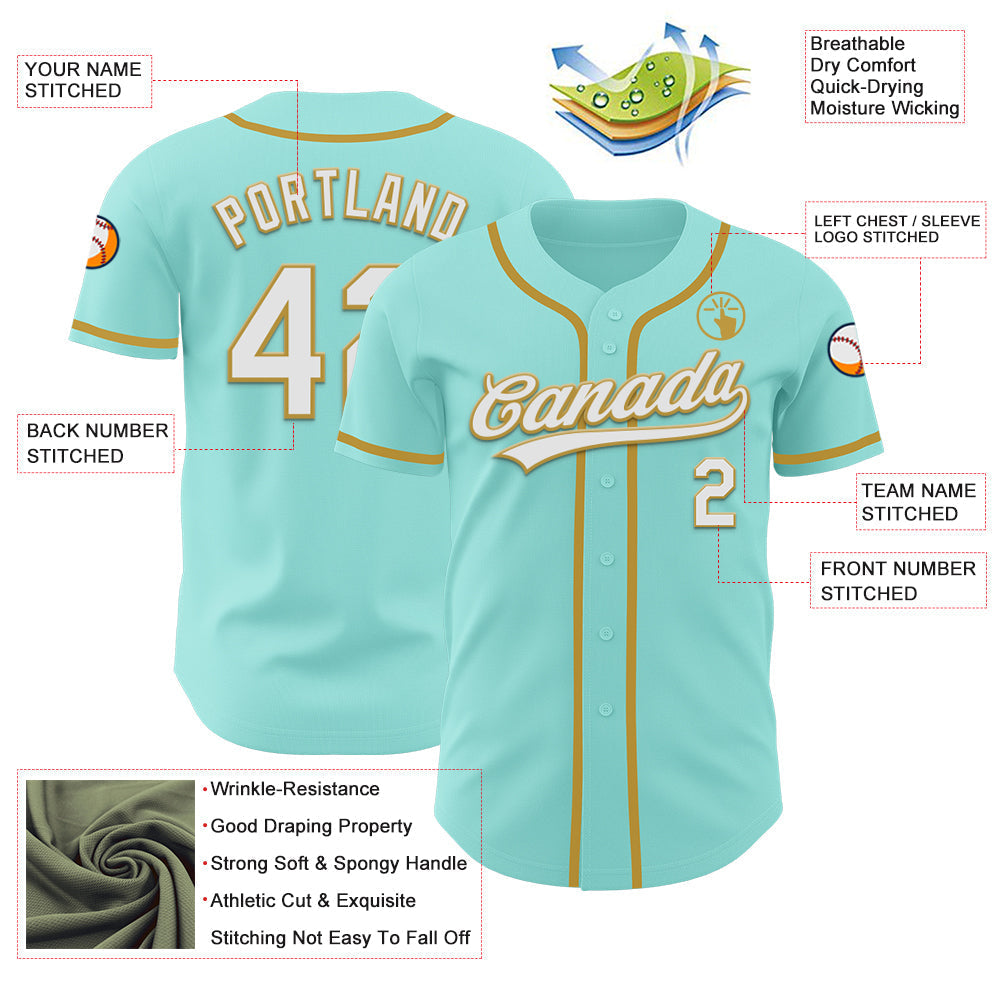 Custom Ice Blue White-Old Gold Authentic Baseball Jersey baseball jersey product view 3