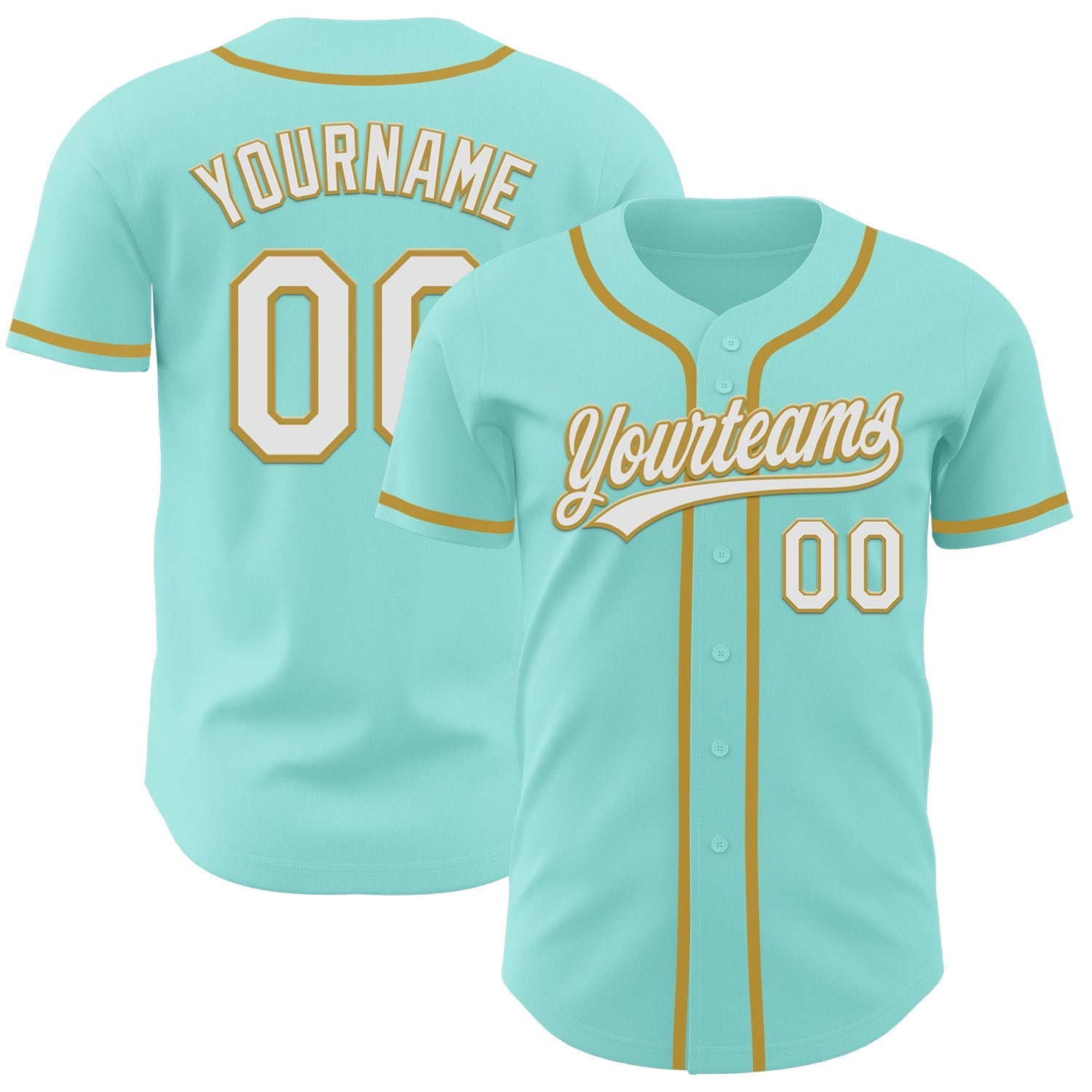 Custom Ice Blue White-Old Gold Authentic Baseball Jersey baseball jersey product view 1