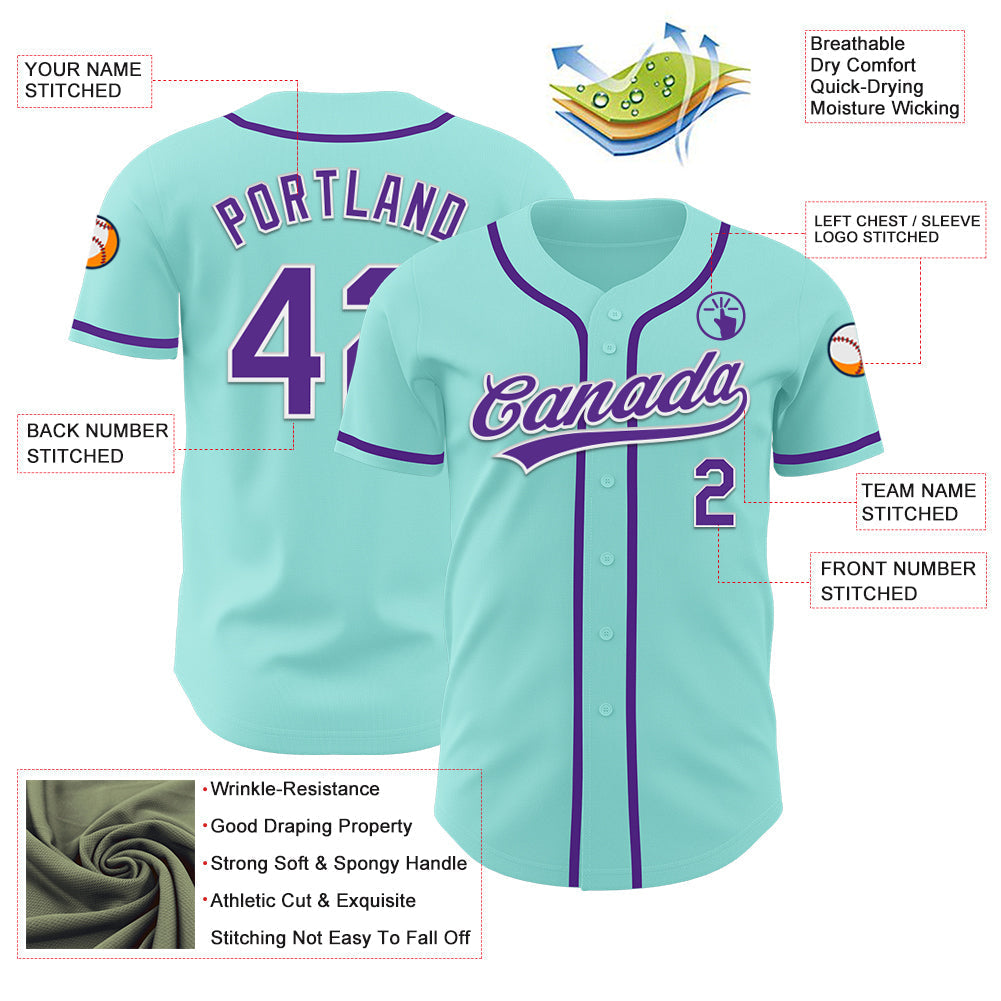Custom Ice Blue Purple-White Authentic Baseball Jersey baseball jersey product view 3