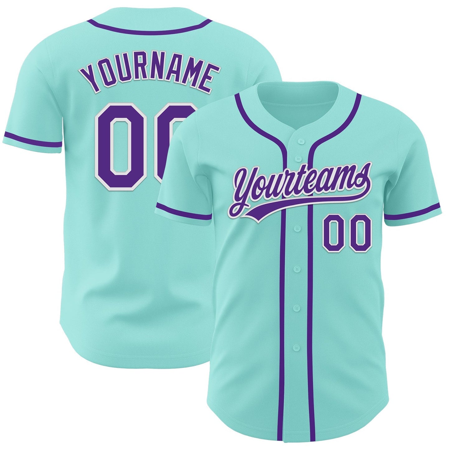 Custom Ice Blue Purple-White Authentic Baseball Jersey baseball jersey product view 1