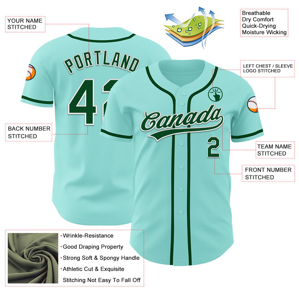 Custom Ice Blue Green-White Authentic Baseball Jersey baseball jersey product view 3