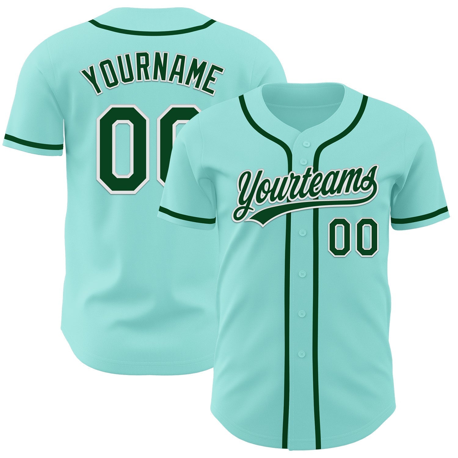 Custom Ice Blue Green-White Authentic Baseball Jersey baseball jersey product view 1