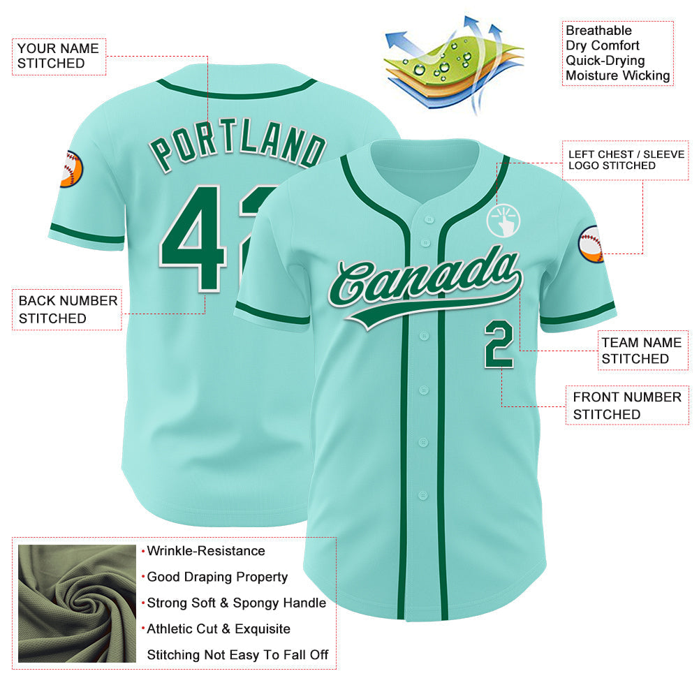Custom Ice Blue Kelly Green-White Authentic Baseball Jersey baseball jersey product view 3