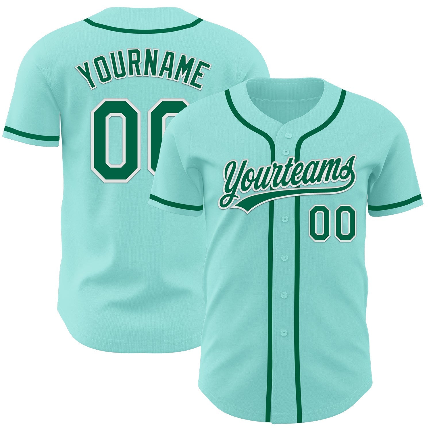 Custom Ice Blue Kelly Green-White Authentic Baseball Jersey baseball jersey product view 1