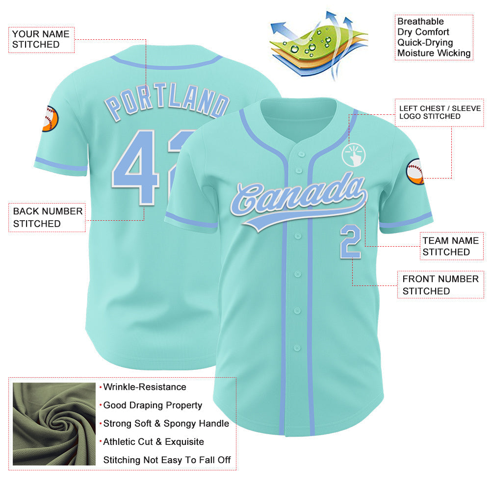 Custom Ice Blue Light Blue-White Authentic Baseball Jersey baseball jersey product view 3