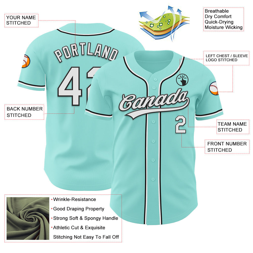Custom Ice Blue White-Black Authentic Baseball Jersey baseball jersey product view 3