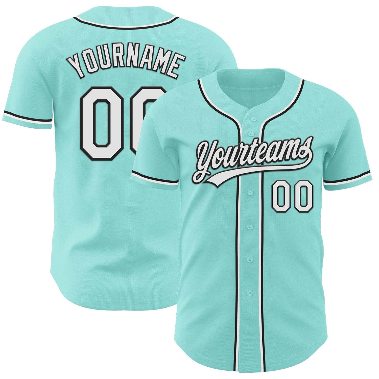 Custom Ice Blue White-Black Authentic Baseball Jersey baseball jersey product view 1