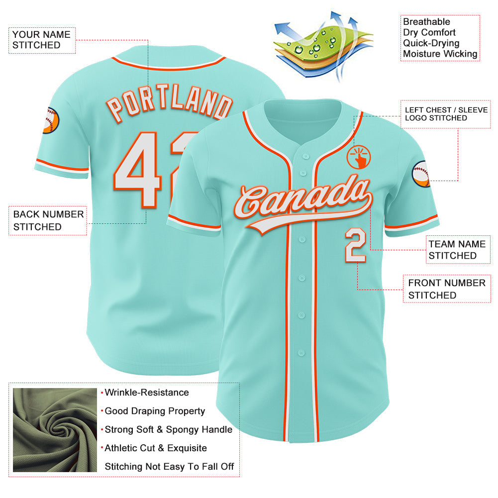 Custom Ice Blue White-Orange Authentic Baseball Jersey baseball jersey product view 3
