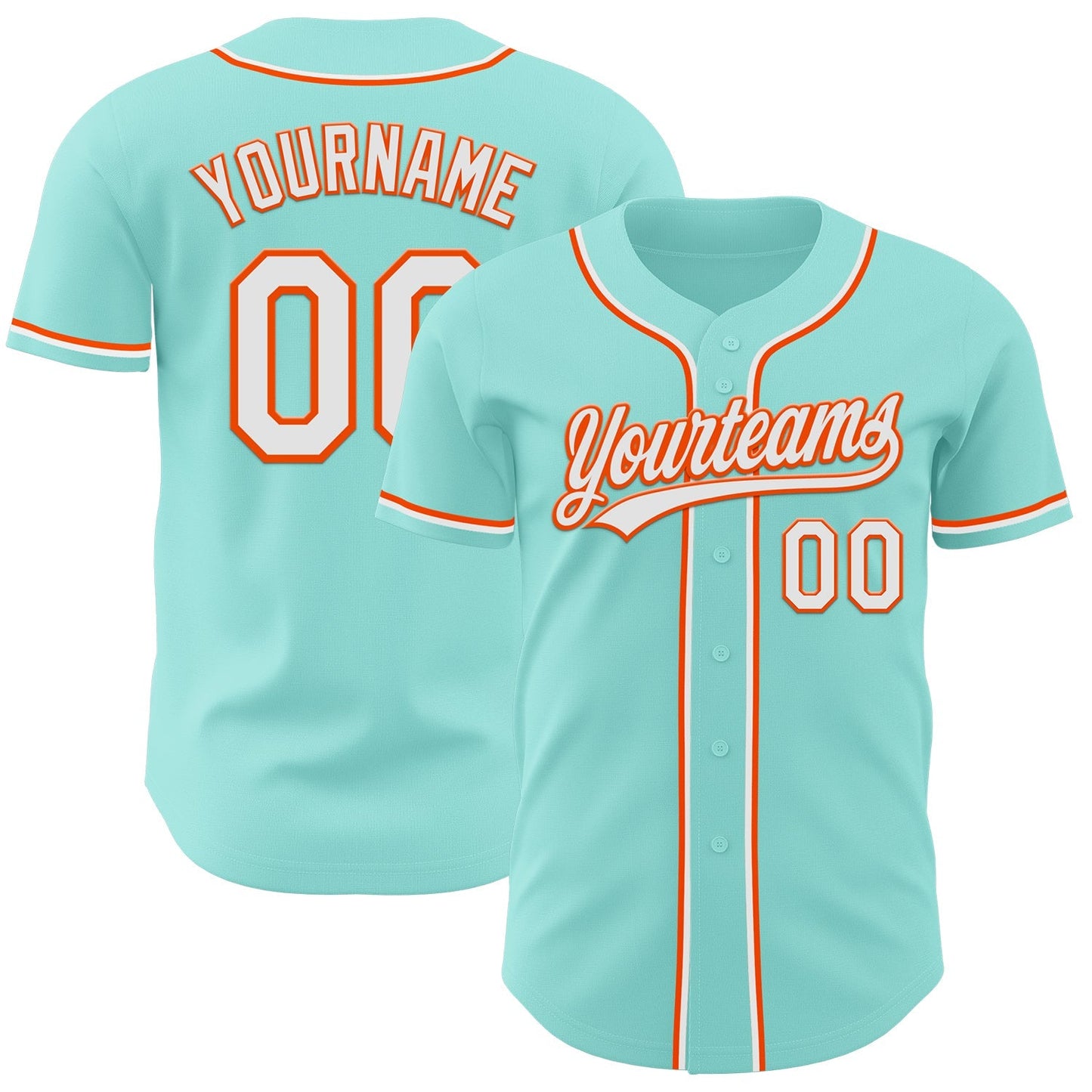Custom Ice Blue White-Orange Authentic Baseball Jersey baseball jersey product view 1