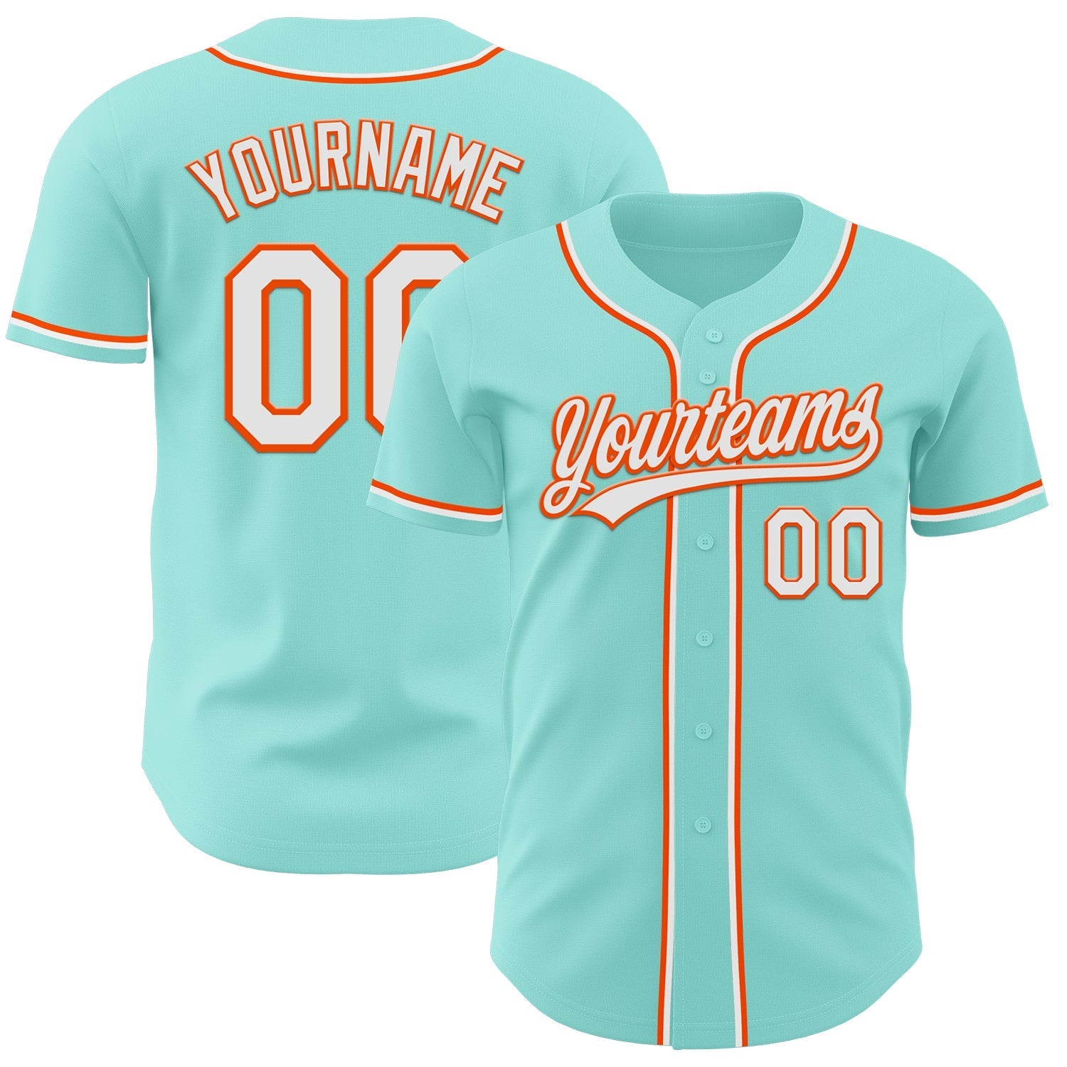Custom Ice Blue White-Orange Authentic Baseball Jersey baseball jersey product view 1