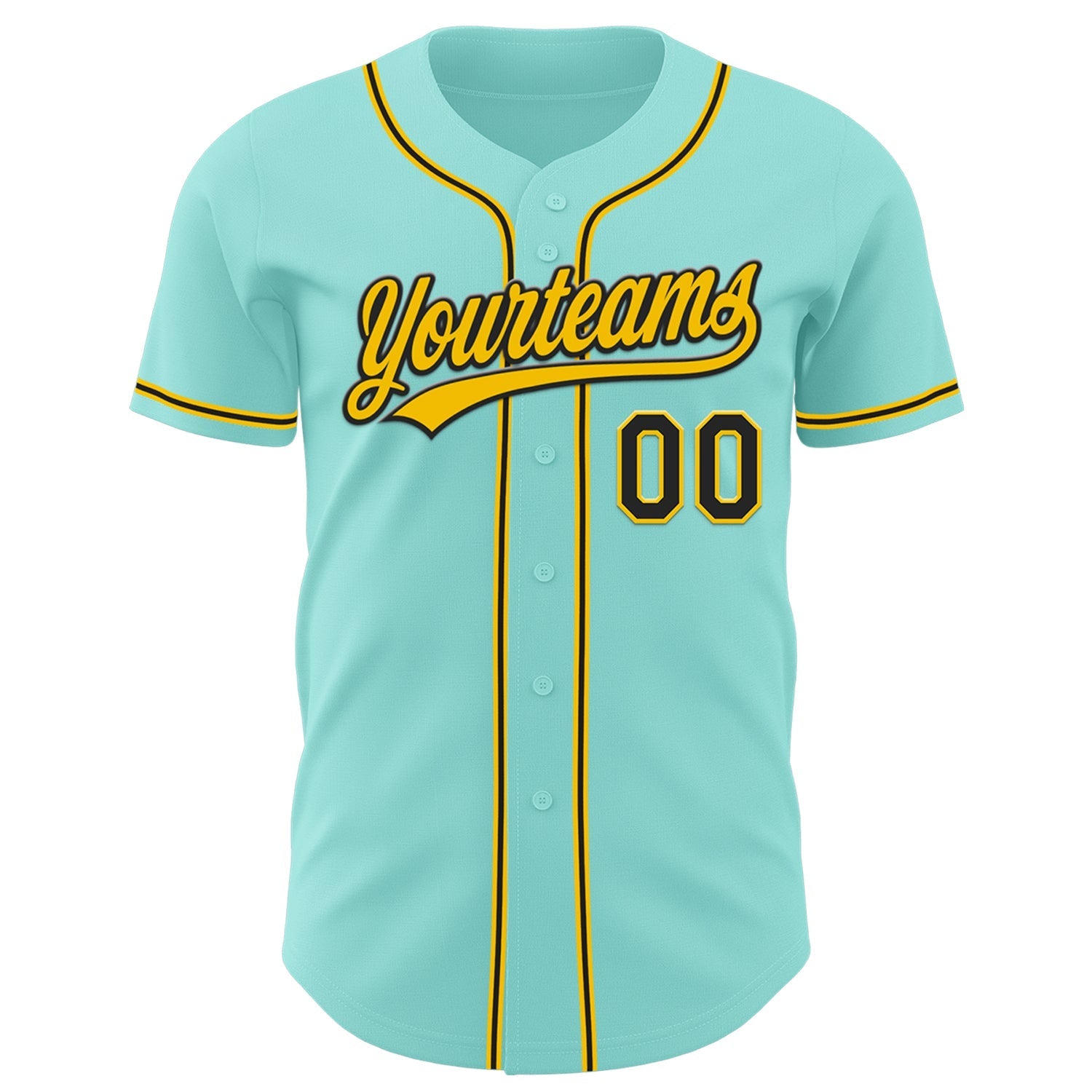 Custom Ice Blue Black-Yellow Authentic Baseball Jersey baseball jersey product view 2