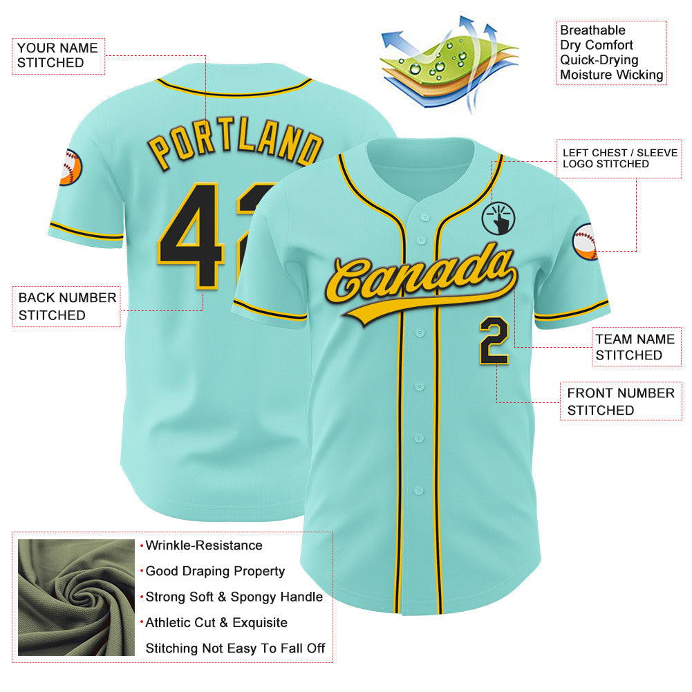 Custom Ice Blue Black-Yellow Authentic Baseball Jersey baseball jersey product view 3