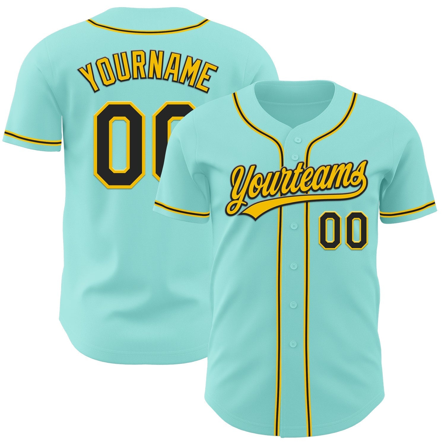 Custom Ice Blue Black-Yellow Authentic Baseball Jersey baseball jersey product view 1