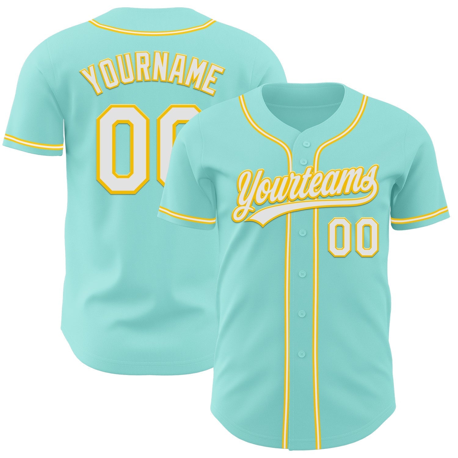 Custom Ice Blue White-Yellow Authentic Baseball Jersey baseball jersey product view 1