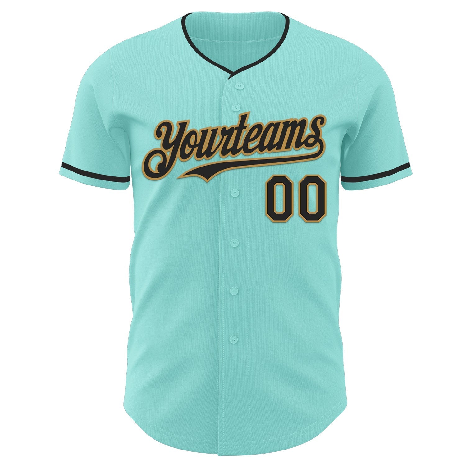 Custom Ice Blue Black-Old Gold Authentic Baseball Jersey baseball jersey product view 2