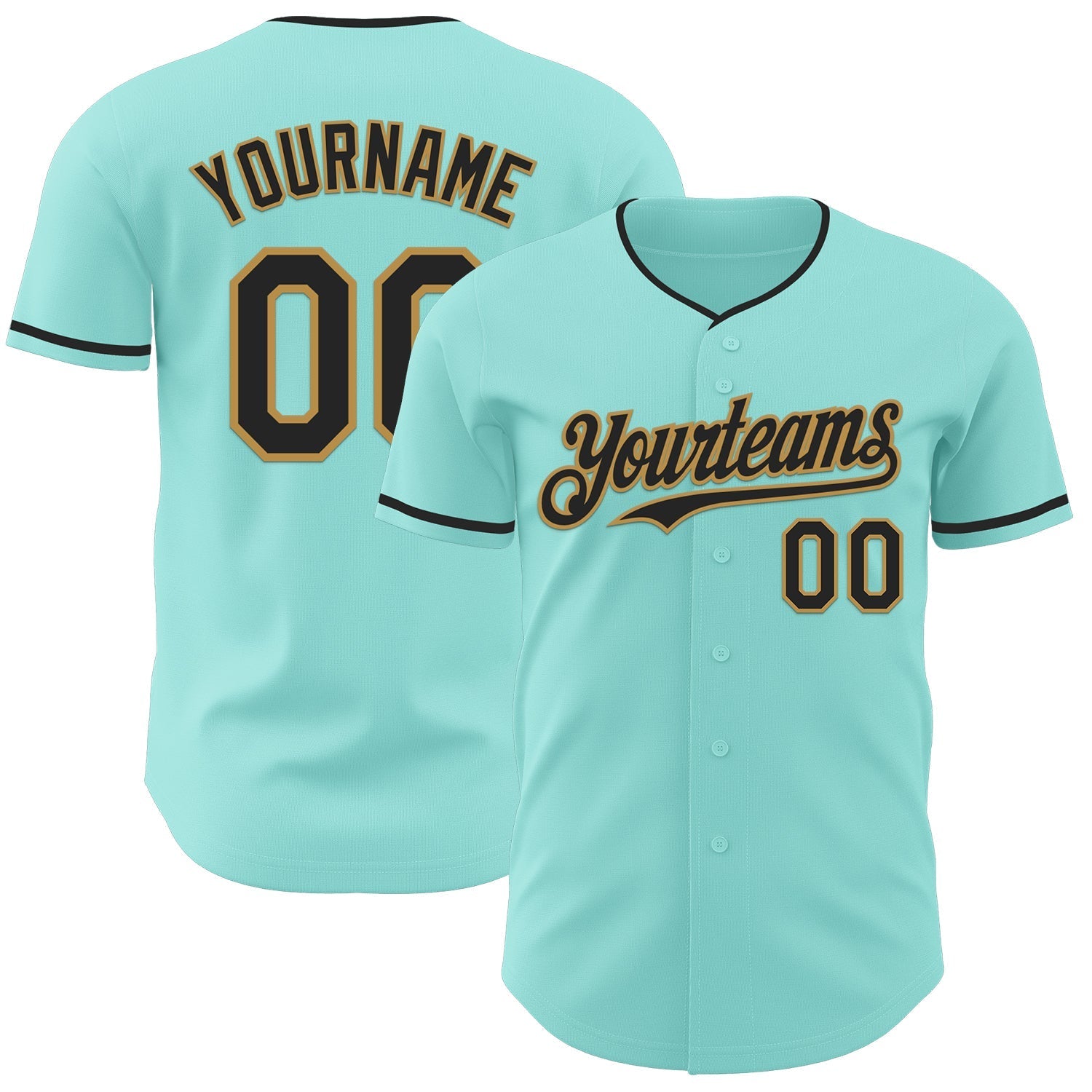 Custom Ice Blue Black-Old Gold Authentic Baseball Jersey baseball jersey product view 1