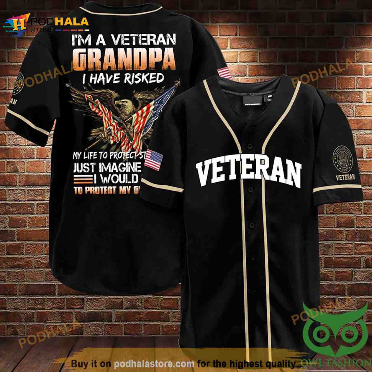 Im A Veteran Grandpa Black 3D Baseball Jersey Shirt baseball jersey product view 1
