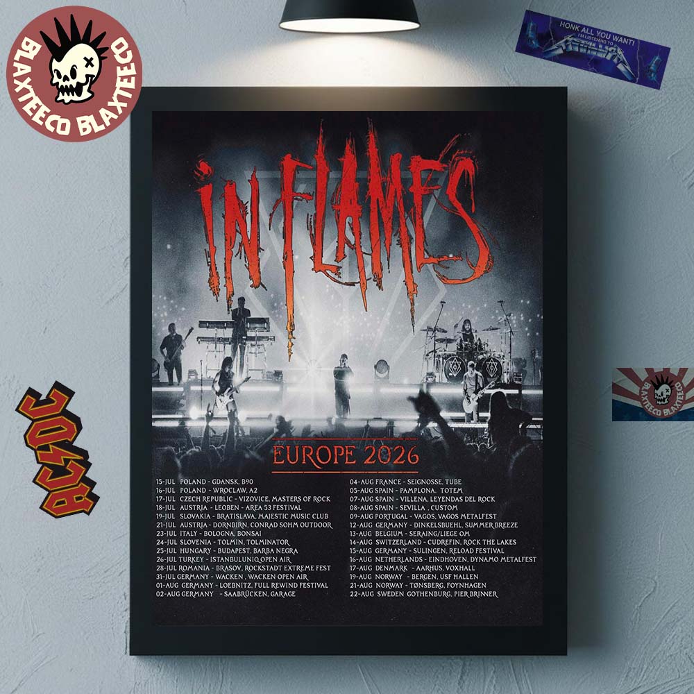 In Flames Europe 2026 Tour Schedule Dates Home Decor Poster Canvas Unisex T-shirt, Sweatshirt, Hoodie, Long Sleeve Tee - T-Shirt, Sweatshirt, Hoodie