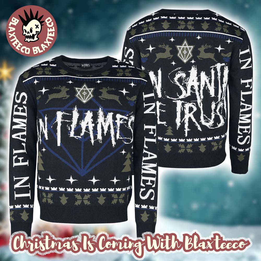 In Flames In Santa We Trust Big Logo Bravado Holiday Christmas Sweater Unisex T-shirt, Sweatshirt, Hoodie, Long Sleeve Tee - T-Shirt, Sweatshirt, Hoodie